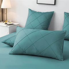 3 Pcs Cross Pleated Duvet Set - Teal