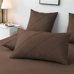 3 Pcs Cross Pleated Duvet Set - Chocolate