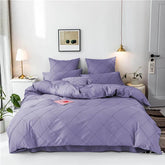 3 Pcs Cross Pleated Duvet Set - Plum