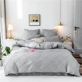 3 Pcs Cross Pleated Duvet Set - Grey