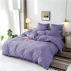 3 Pcs Cross Pleated Duvet Set - Plum