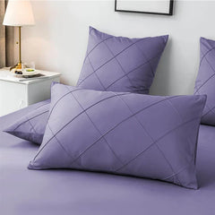 3 Pcs Cross Pleated Duvet Set - Plum