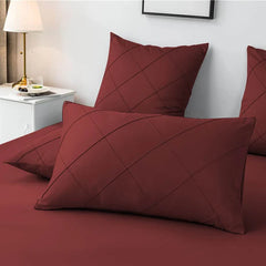 3 Pcs Cross Pleated Duvet Set - Maroon