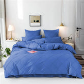 3 Pcs Cross Pleated Duvet Set - Blue
