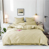 3 Pcs Cross Pleated Duvet Set - Cream