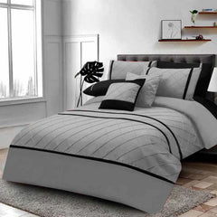 3 Pcs Pinch Pleated Duvet Set -  Grey & Black