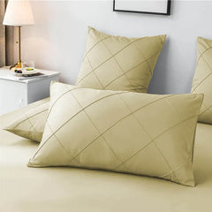 3 Pcs Cross Pleated Duvet Set - Cream