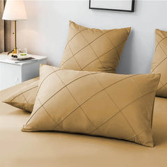 3 Pcs Cross Pleated Duvet Set - Natural