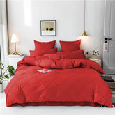 3 Pcs Cross Pleated Duvet Set - Red