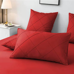 3 Pcs Cross Pleated Duvet Set - Red