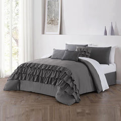 8 Pcs Ruffle Duvet Cover Set - Grey (0128)