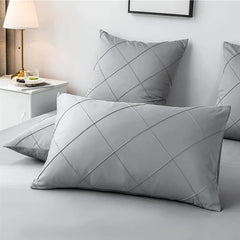 3 Pcs Cross Pleated Duvet Set - Grey