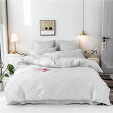 3 Pcs Cross Pleated Duvet Set - White