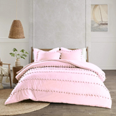 3 Pcs Luxury Duvet Set With Pom Pom Lace - Light Pink