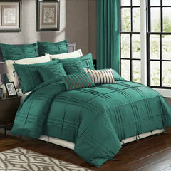 3 Pcs Luxury Box Pleated Duvet Set - Teal