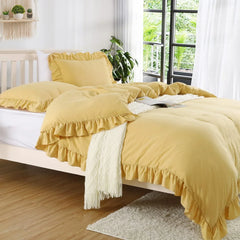 3 Pcs Ruffle Edge Duvet Cover Set - Yellow (264)