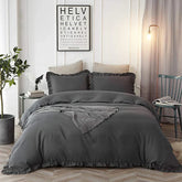 3 Pcs Ruffle Edge Duvet Cover Set - Charcoal Grey (256)