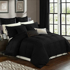 3 Pcs Luxury Box Pleated Duvet Set- Black