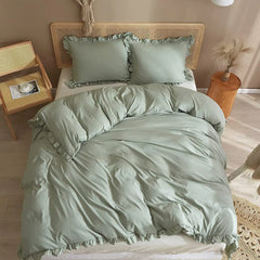 3 Pcs Ruffle Edge Duvet Cover Set - Sea Green (260)