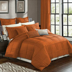 3 Pcs Luxury Box Pleated Duvet Set - Orange