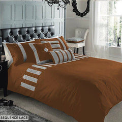 3 Pcs Sequence lace duvet set - Brown
