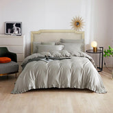 3 Pcs Ruffle Edge Duvet Cover Set - Grey (258)