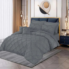 3 Pcs Pintuck Duvet Set - Grey