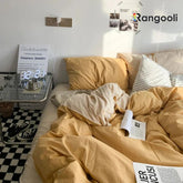 Reversible Duvet Cover Set King Size - Yellow & Beige (192)