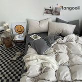 Reversible Duvet Cover Set King Size - Off White & Grey (169)