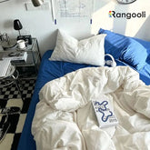 Reversible Duvet Cover Set King Size - Off White & Royal Blue (170)