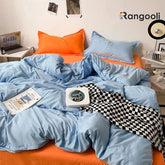 Reversible Duvet Cover Set King Size - Sky Blue & Orange (164)
