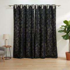 2 PCS PREMIUM QUALITY TEXTURE VELVET CURTAINS - Black