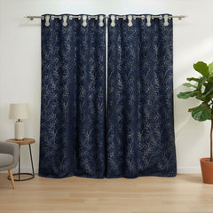 2 PCS PREMIUM QUALITY TEXTURE VELVET CURTAINS - Navy Blue