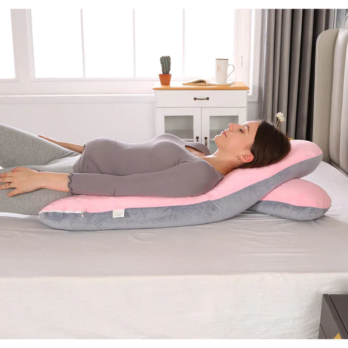 U Shape Velvet Pregnancy Pillow – Pink Grey