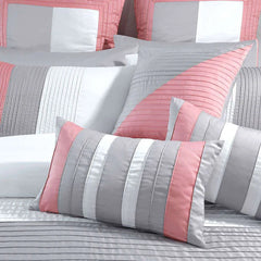 3 Pcs  Luxury Horizontal Pleats Duvet Set -   Grey And Pink