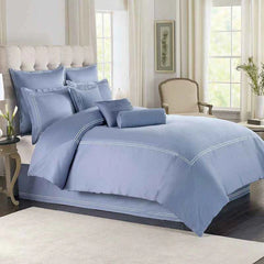3 Pcs Baratta Stitch Duvet Set - Sky Blue & white
