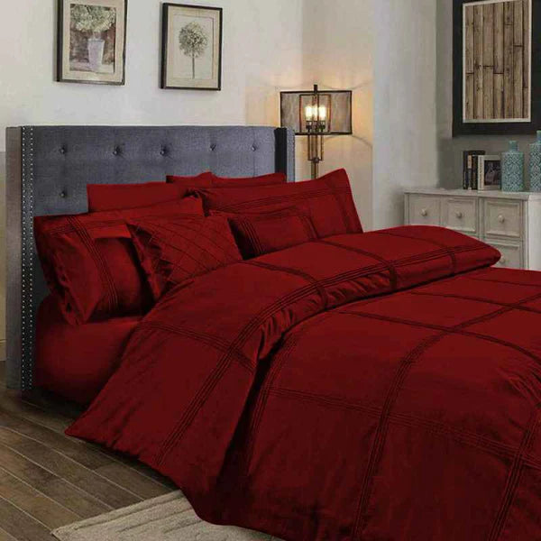 3 Pcs Box Pleated Duvet Set - Maroon