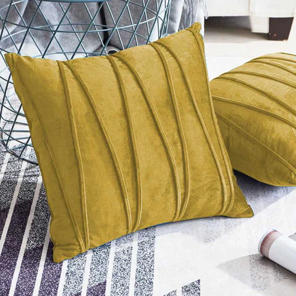 Pack of 2 Velvet Decorative Pleated Square Cushion - Golden