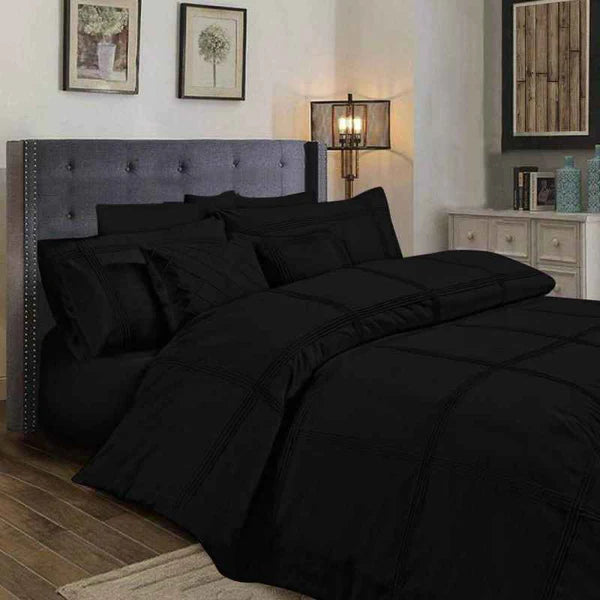 3 Pcs Box Pleated Duvet Set - Black