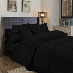 3 Pcs Box Pleated Duvet Set - Black