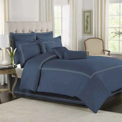 3 Pcs Baratta Stitch Duvet Set -  Lake Blue & white
