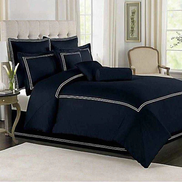 3 Pcs Baratta Stitch Duvet Set - Navy Blue & White