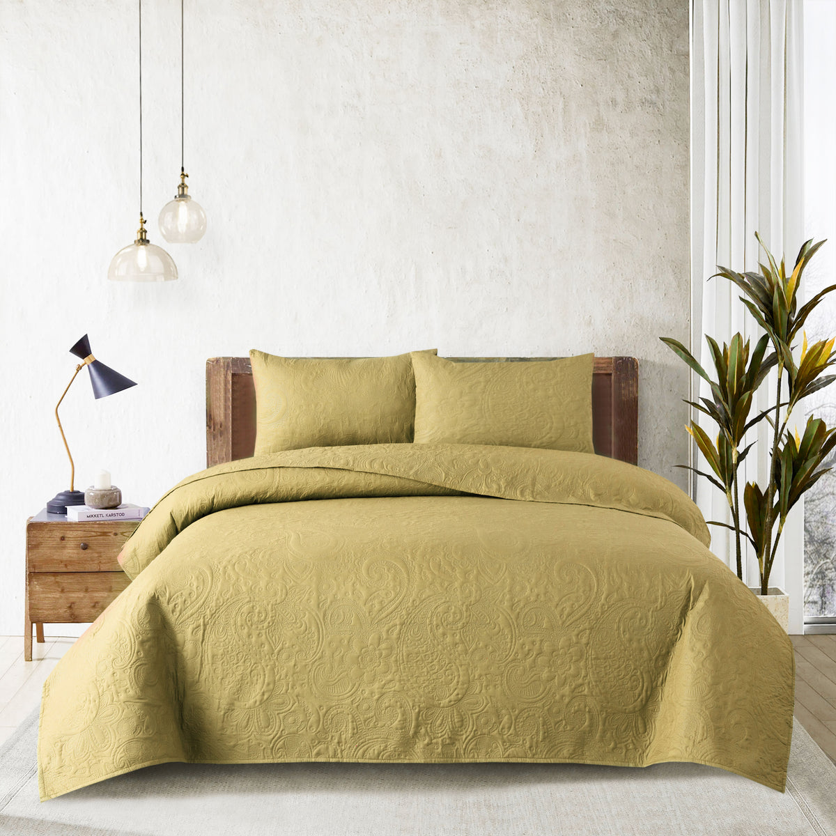 Spiral Vibes 3 Pcs Ultrasonic Bedspread - Mustard Skin