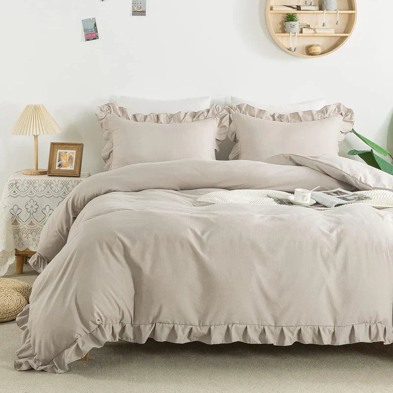 3 Pcs Ruffle Edge Duvet Cover Set - Skin (261)