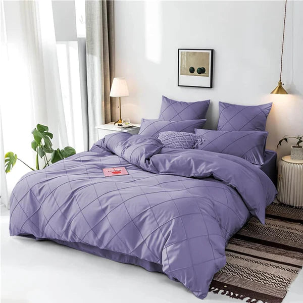 3 Pcs Cross Pleated Duvet Set - Plum