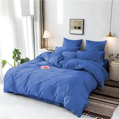 3 Pcs Cross Pleated Duvet Set - Blue