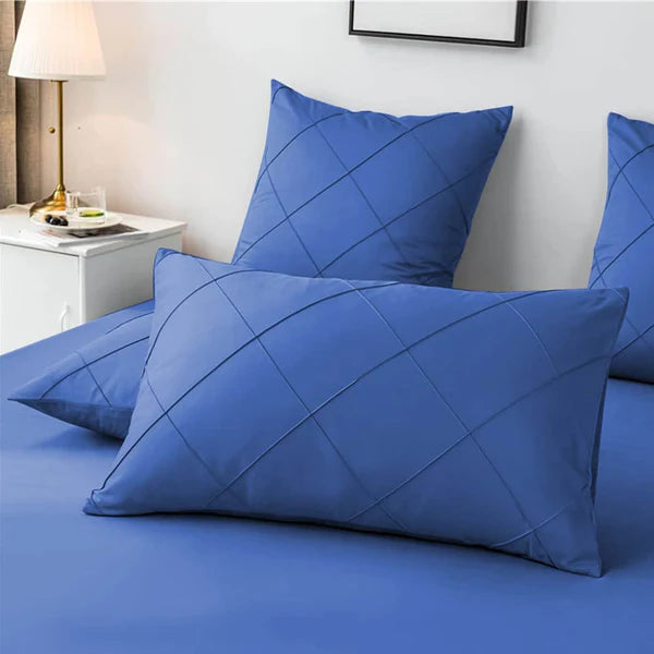 3 Pcs Cross Pleated Duvet Set - Blue