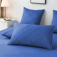 3 Pcs Cross Pleated Duvet Set - Blue