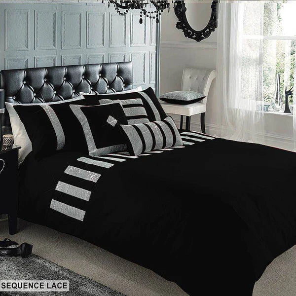 3 Pcs Sequence lace duvet set - Black