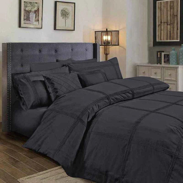 3 Pcs Box Pleated Duvet Set - Grey